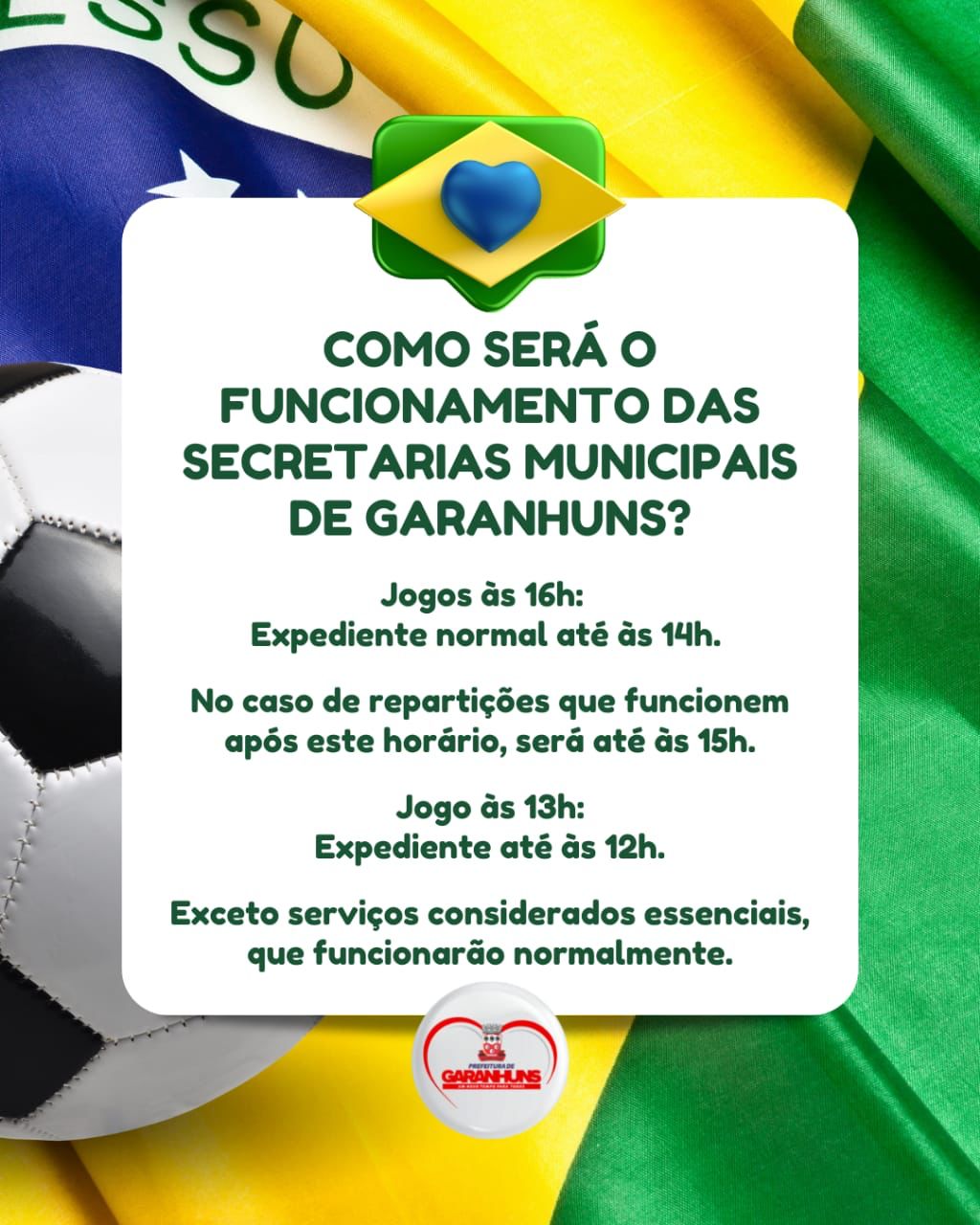 HORÁRIOS ESPECIAIS EM DIA DE JOGO DO DO BRASIL, EM BONFINÓPOLIS -  Prefeitura Bonfinópolis, jogos do brasil 
